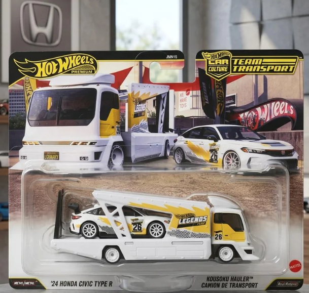Hot Wheels Premium 1/64 Car Culture Team Transport - '24 Honda Civic Type R (FL5) AND Kousoku Hauler Camion De Transport