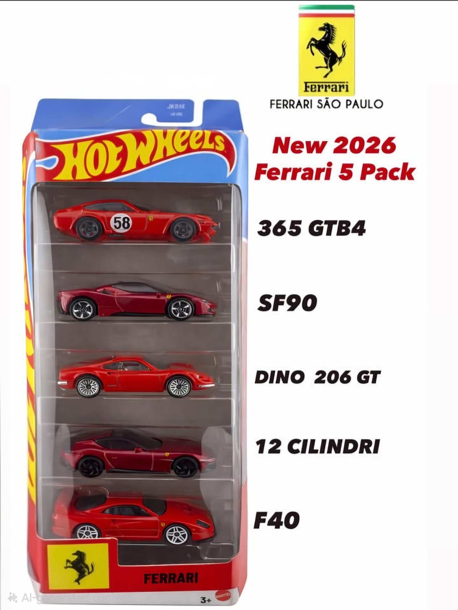Hot Wheels 1:64 2026 Basic 5 Pack Set - Ferrari