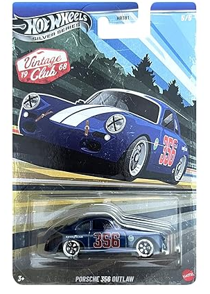 Hot Wheels Porsche 356 Outlaw, Silver Series Vintage Racing Club 5/5 1:64 Scale Collectible Die Cast Metal Toy Car Model