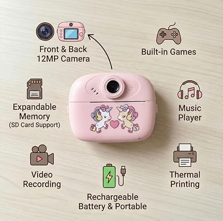 DIY Instant Print Minii Camera for Kids & Adults | Thermal Paper Printing Camera | 2.4” HD Screen | SD Card Support, Video Recording, Games & Music Player - Image 2