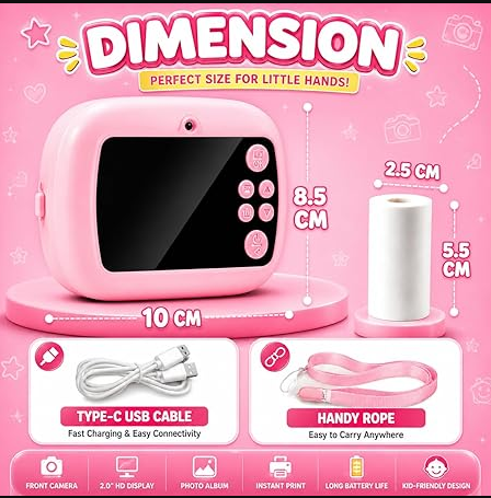 DIY Instant Print Minii Camera for Kids & Adults | Thermal Paper Printing Camera | 2.4” HD Screen | SD Card Support, Video Recording, Games & Music Player - Image 8