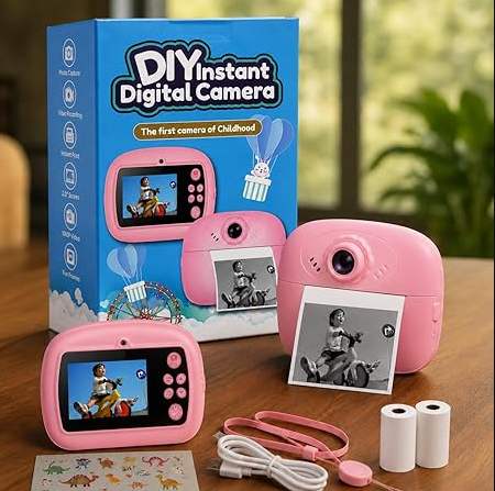 DIY Instant Print Minii Camera for Kids & Adults | Thermal Paper Printing Camera | 2.4” HD Screen | SD Card Support, Video Recording, Games & Music Player