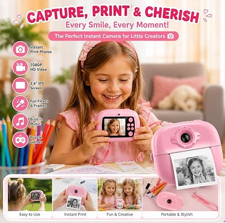DIY Instant Print Minii Camera for Kids & Adults | Thermal Paper Printing Camera | 2.4” HD Screen | SD Card Support, Video Recording, Games & Music Player - Image 6