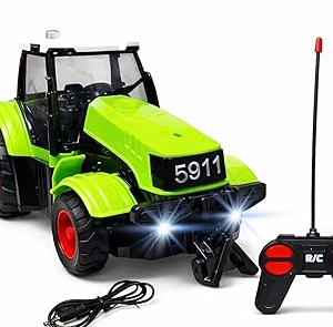 Uyir Mei Remote Control Tractor Toy for Kids – Rechargeable RC Truck with Lights & Sound (6, Green)