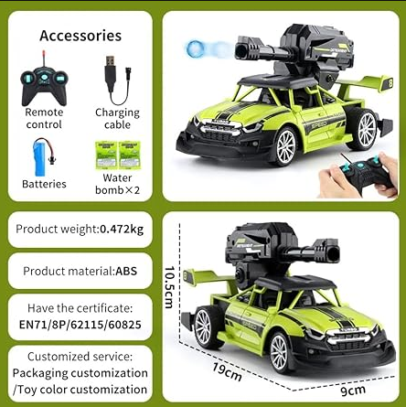 Uyir Mei 1:20 Water Bomb Bullet Shooting High Speed Rc Drift Car Toy with Flashing Light, Fast Remote Control Toy car for Age 8 and Above Boys, Girls and Adults|Best Gift (Green) - Image 4