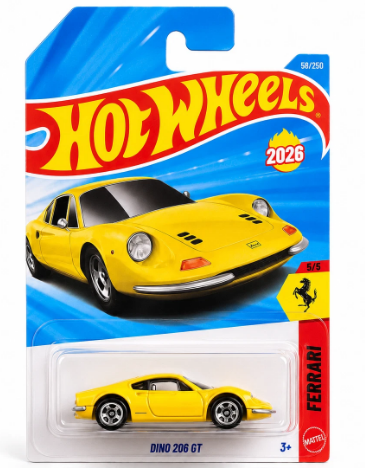 Hot Wheels 2026 NEW Case P 'Ferrari Dino 206 GT Yellow LC