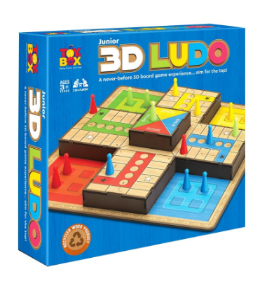 Junior 3D Ludo Board Game, 2-4 Players, Wooden MDF Material, Family Games for Adults and Kids